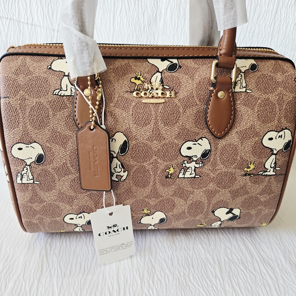 Coach x Pesnuts Rowan Satchel Bag Signature Canvas Snoopy - Picture 3 of 4
